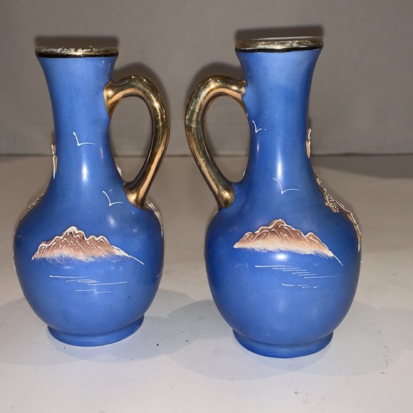 1920s Japan Hand-painted Gaudy Blue Willow Moriage & Gold Porcelain Vases/tray - Picture 7 of 12